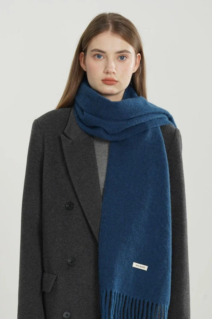 Solid Woven Fringe Wool Blend Scarf - Image 12