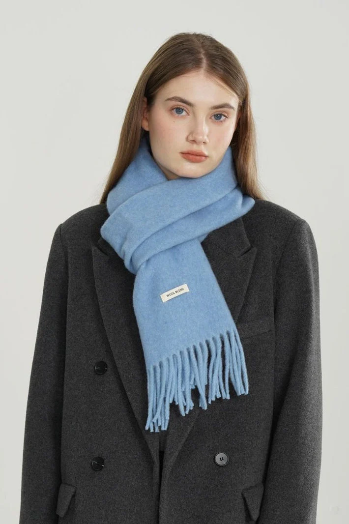 Solid Woven Fringe Wool Blend Scarf - Image 13