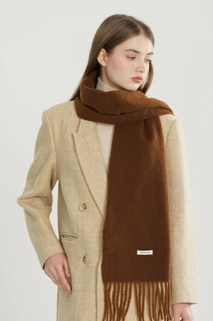 Solid Woven Fringe Wool Blend Scarf - Image 3