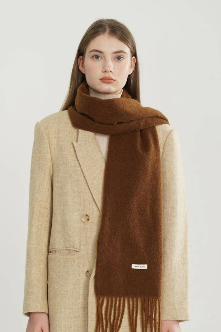 Solid Woven Fringe Wool Blend Scarf - Image 4