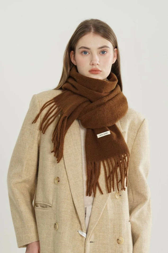 Solid Woven Fringe Wool Blend Scarf - Image 5