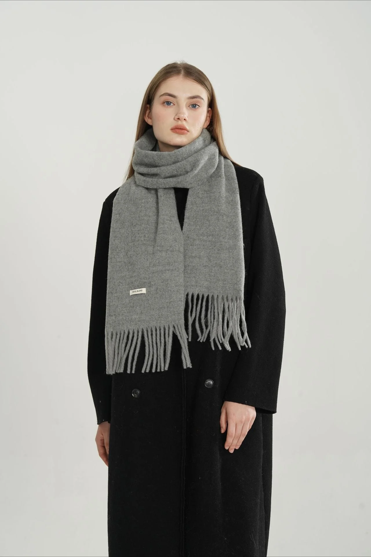 Solid Woven Fringe Wool Blend Scarf - Image 7