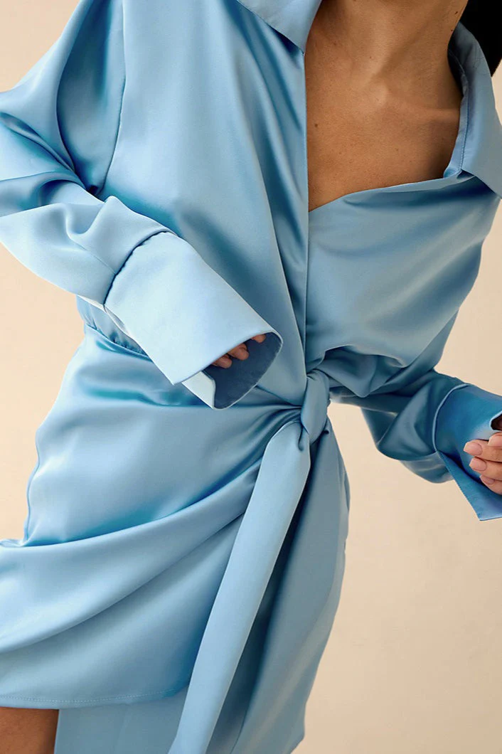 Solid Wrap Front Long Sleeve Slim Waist Mini Dress - Image 6