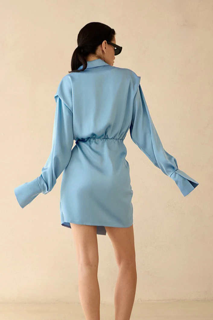 Solid Wrap Front Long Sleeve Slim Waist Mini Dress - Image 7