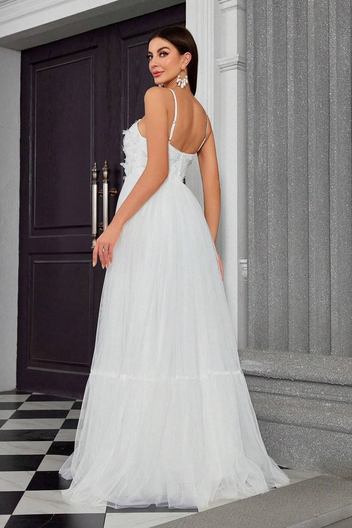 Spaghetti Bandeau Butterfly Tulle Elegant Reception Dress - Image 2