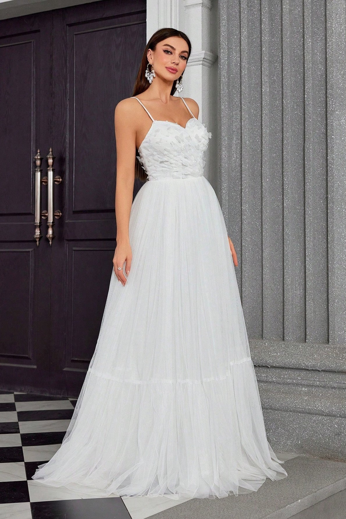 Spaghetti Bandeau Butterfly Tulle Elegant Reception Dress - Image 3
