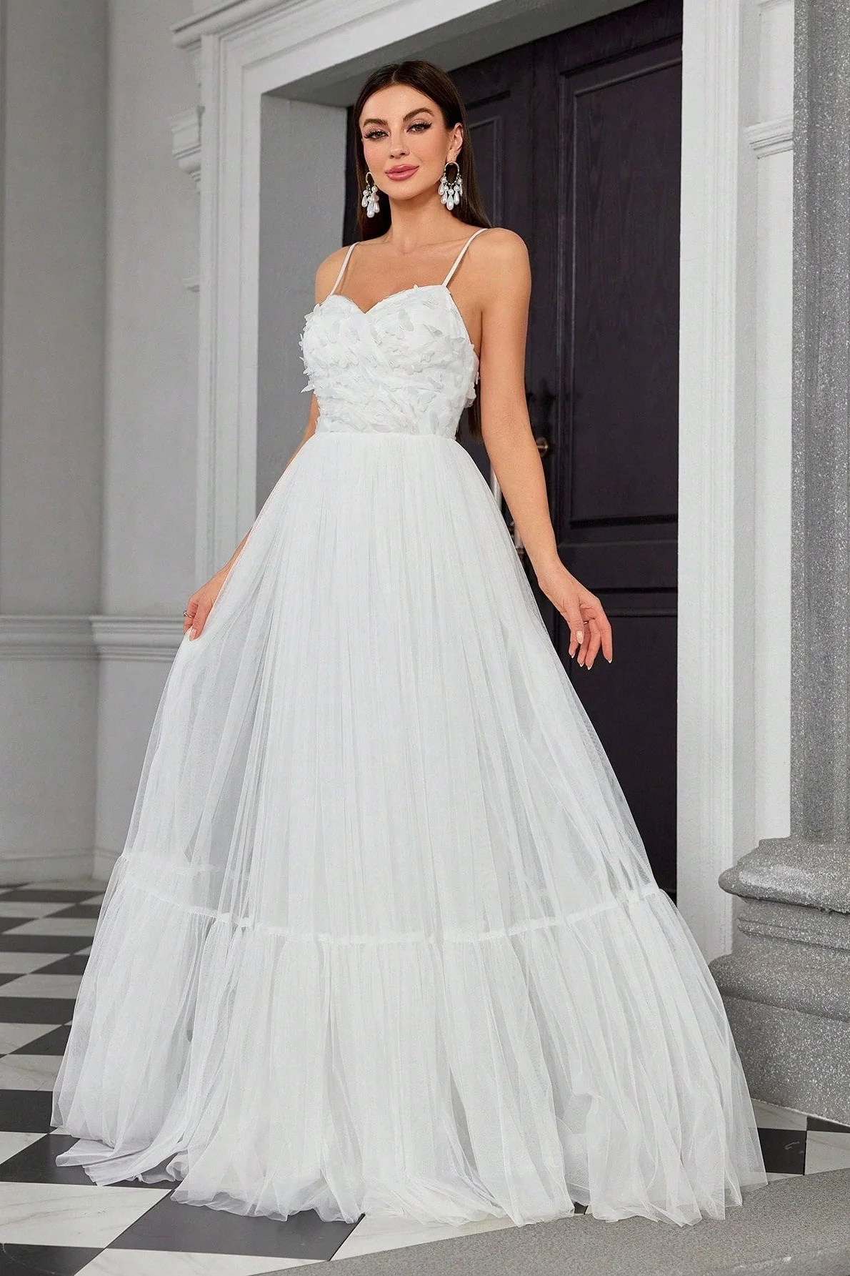 Spaghetti Bandeau Butterfly Tulle Elegant Reception Dress - Image 4