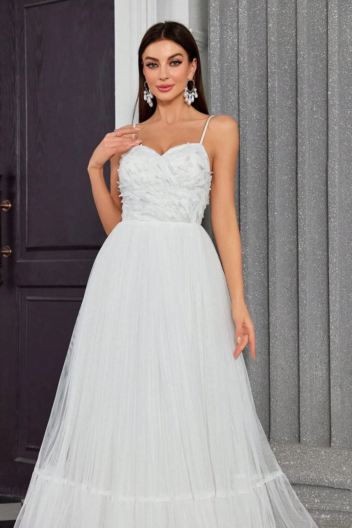 Spaghetti Bandeau Butterfly Tulle Elegant Reception Dress - Image 5