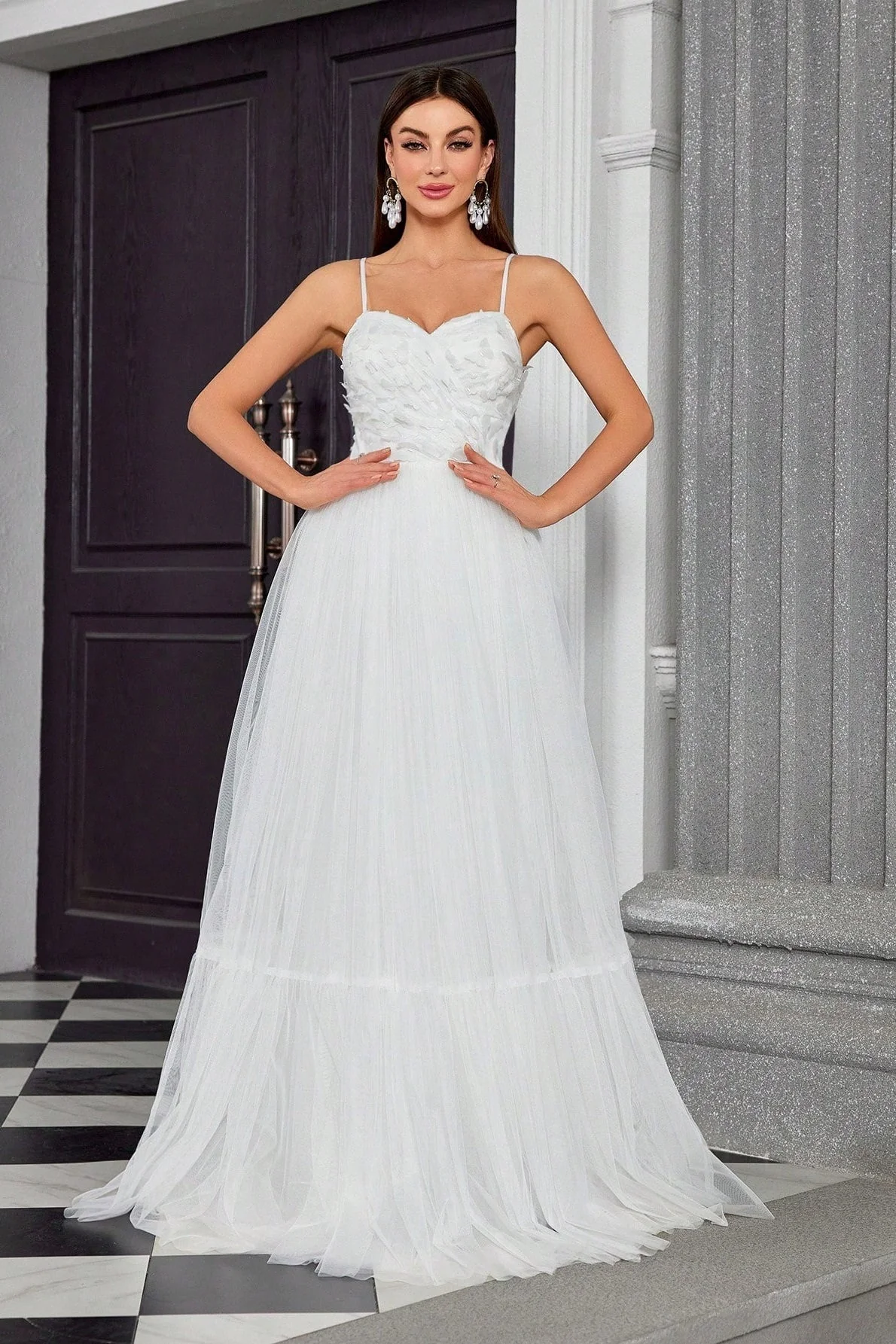 Spaghetti Bandeau Butterfly Tulle Elegant Reception Dress - Image 6