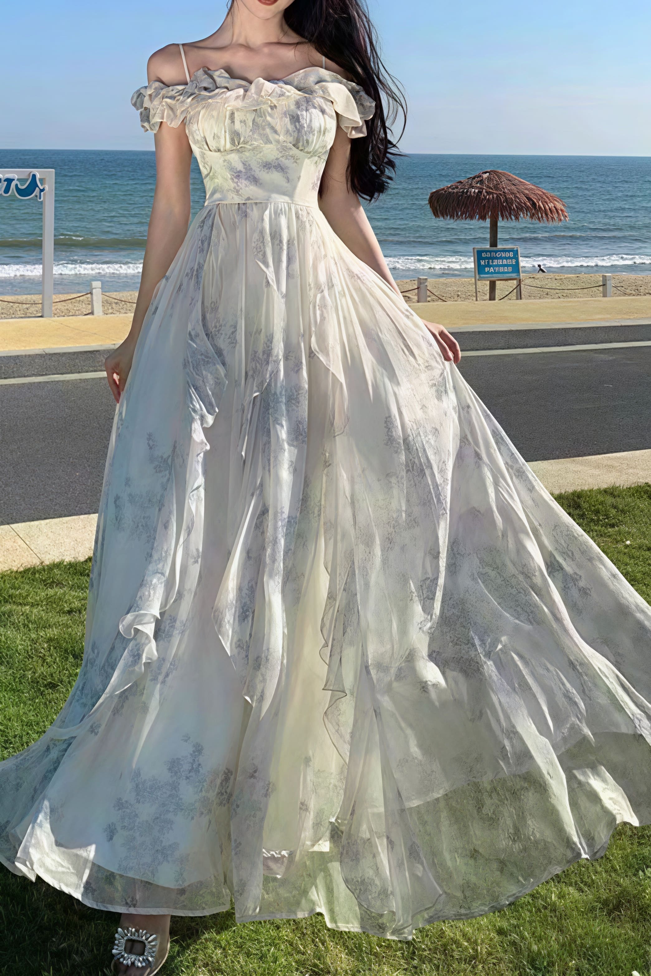 Spaghetti Strap Ruffled Floral Flowy Maxi Dress - Image 4