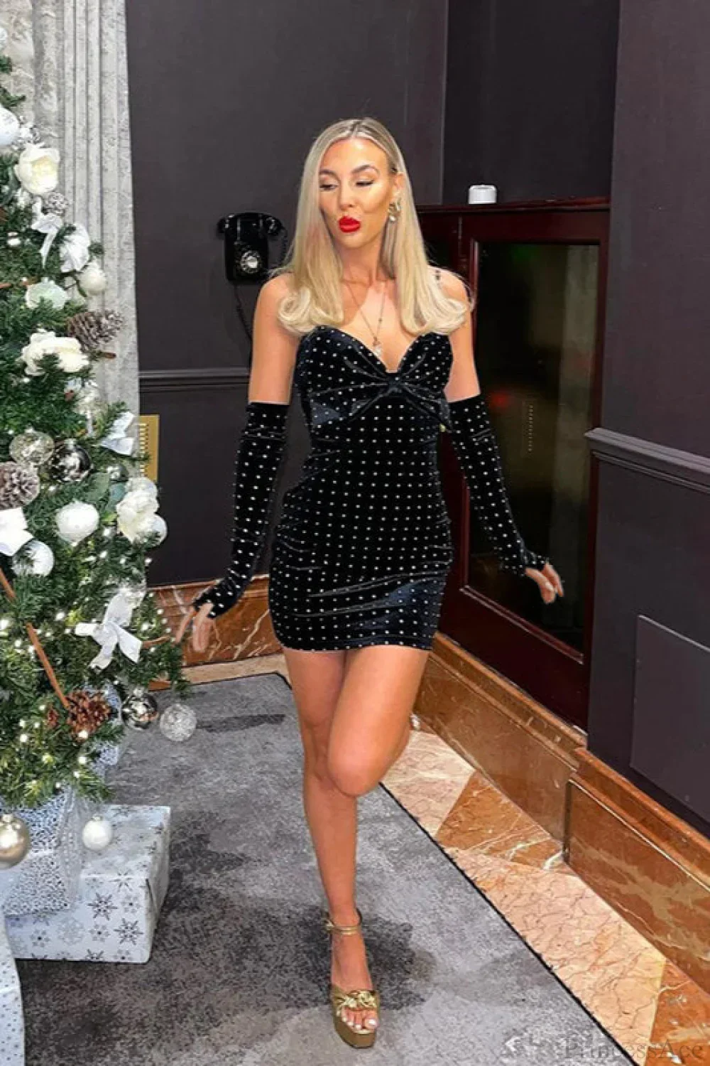 Sparkly Velvet Cami Bodycon Mini Dress - Image 2