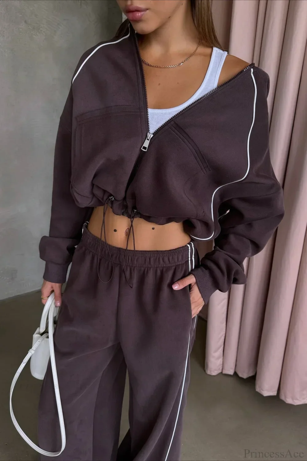 Sporty Color Block Hooded Straight-Leg Pants Two Piece Set - Image 2