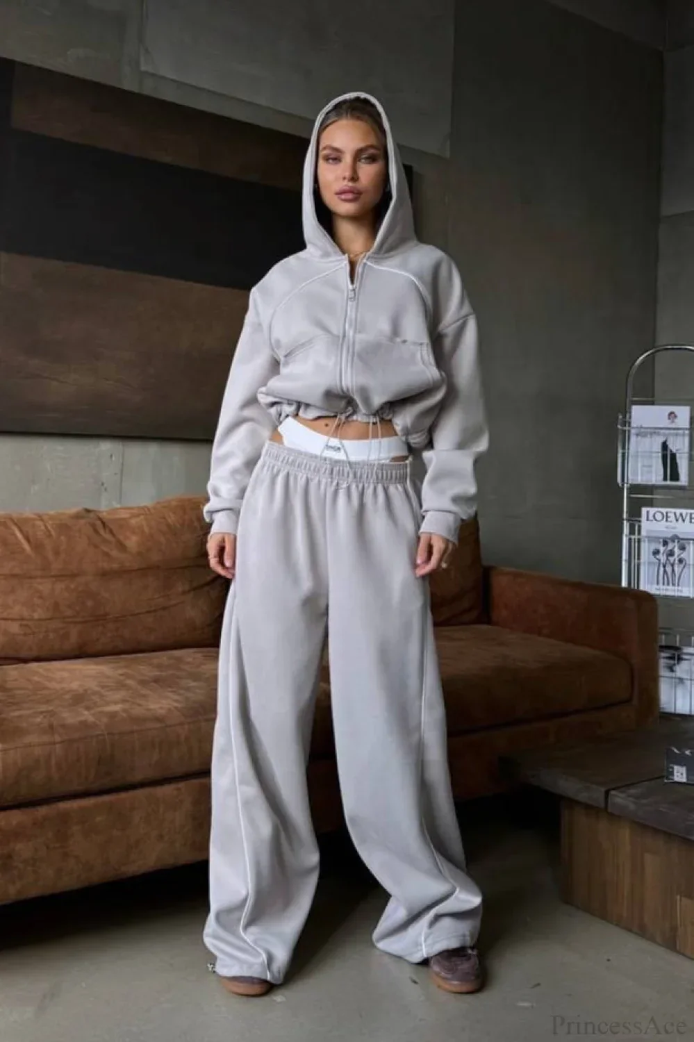 Sporty Color Block Hooded Straight-Leg Pants Two Piece Set - Image 4