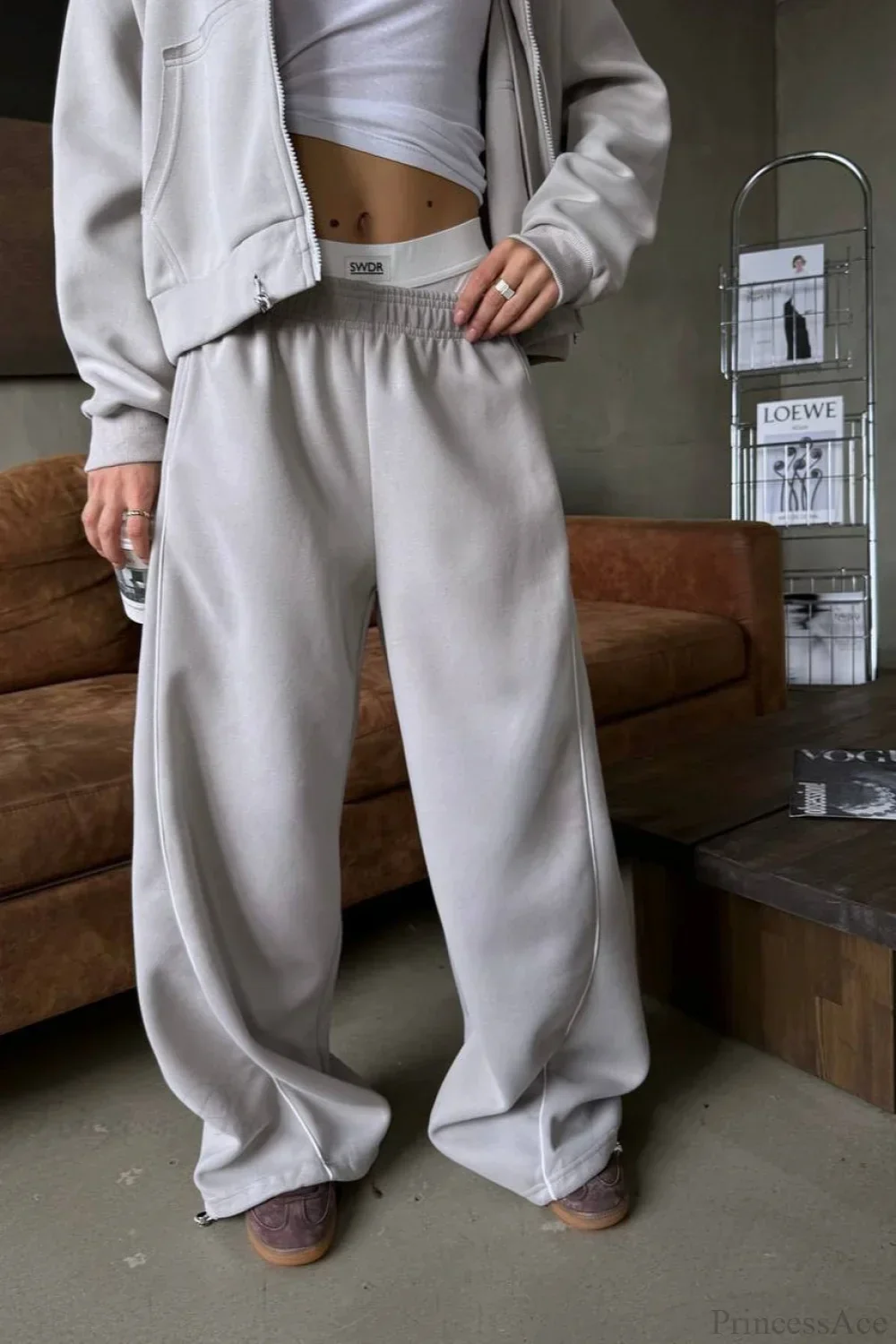 Sporty Color Block Hooded Straight-Leg Pants Two Piece Set - Image 6