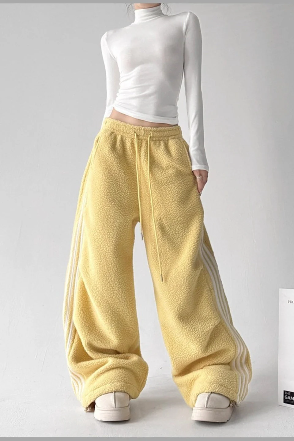 Sporty Plush Wide-Leg Striped Pants - Image 7