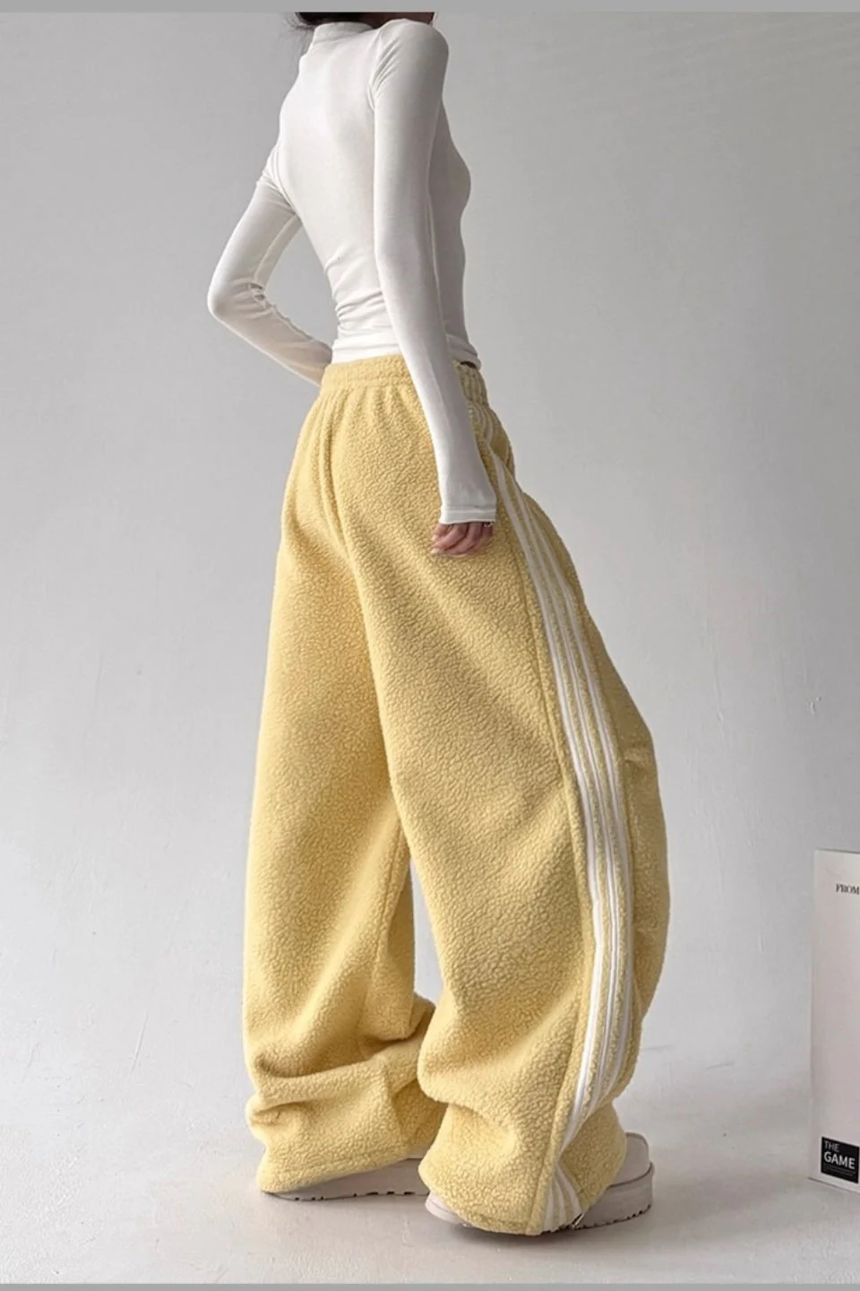 Sporty Plush Wide-Leg Striped Pants - Image 9