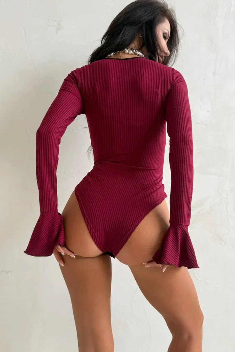 Square Neck Bell Sleeve Slim Long Sleeve Tee - Image 4