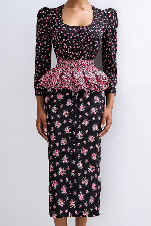 Square Neck Digital Print Ruffled Belt Floral Dress - Image 2