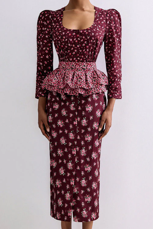 Square Neck Digital Print Ruffled Belt Floral Dress - Image 4