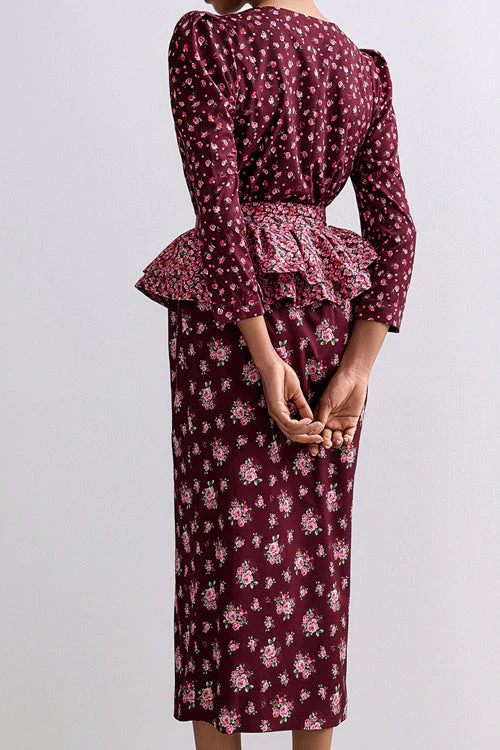 Square Neck Digital Print Ruffled Belt Floral Dress - Image 6