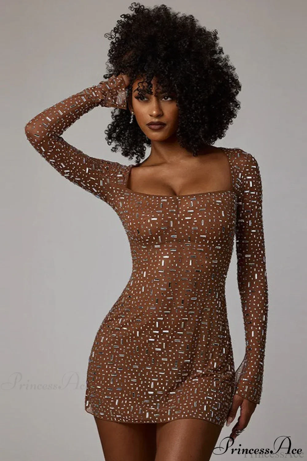 Square Neck Rhinestone High-Waisted Mini Party Dress - Image 6