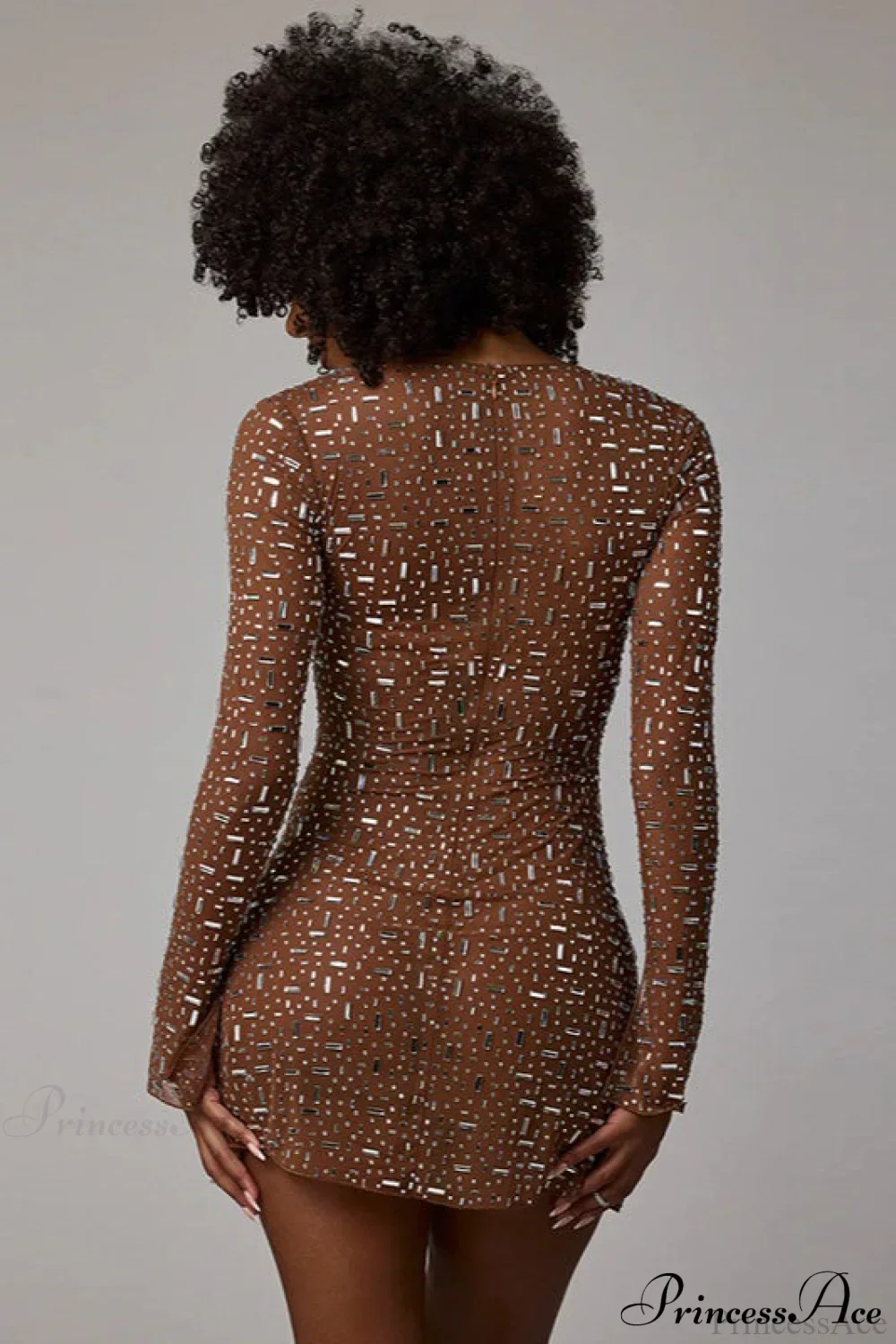 Square Neck Rhinestone High-Waisted Mini Party Dress - Image 7