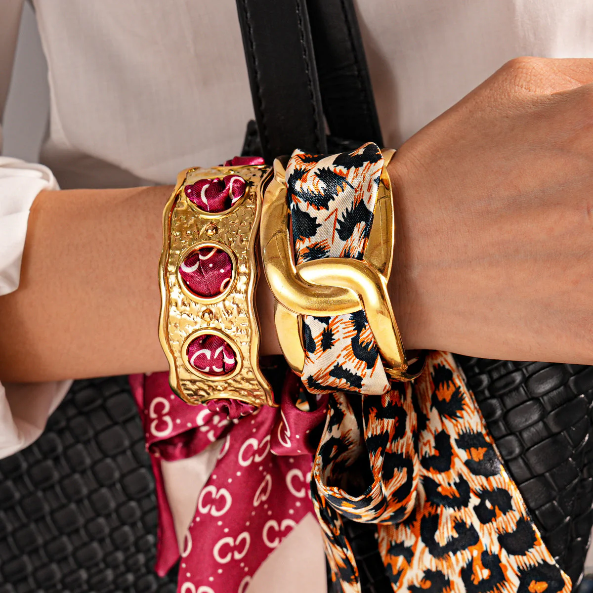 Stainless Steel Hollow Fabric Open Bracelet - Image 2