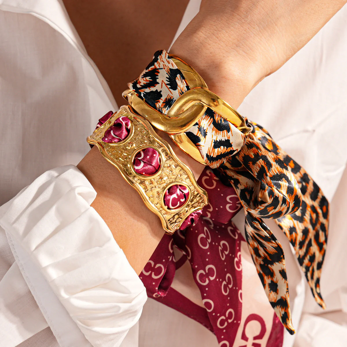Stainless Steel Hollow Fabric Open Bracelet - Image 3