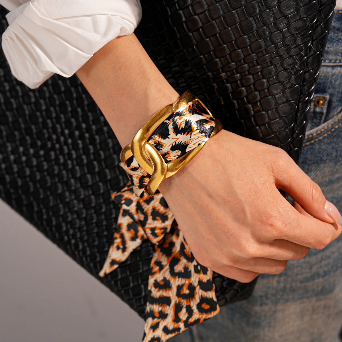 Stainless Steel Hollow Fabric Open Bracelet - Image 6