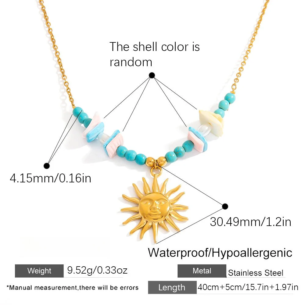 Stainless Steel Natural Stone Pearl Starfish Sun NeckLace - Image 6