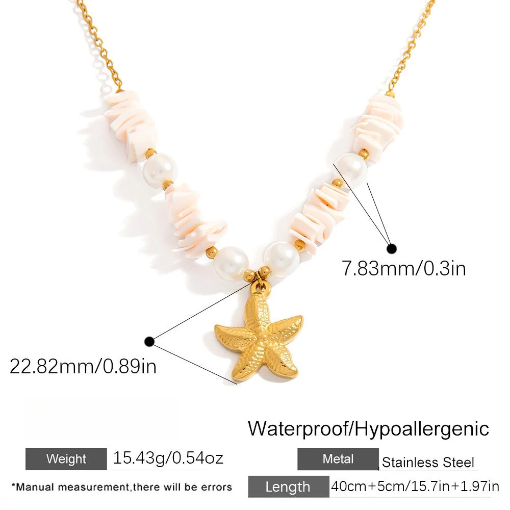 Stainless Steel Natural Stone Pearl Starfish Sun NeckLace - Image 7