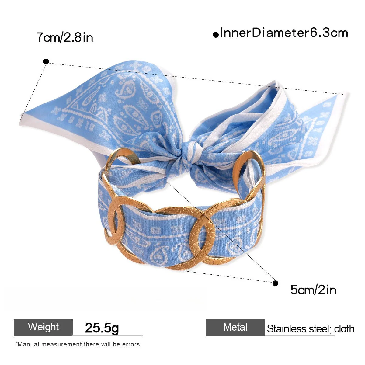 Stainless Steel Round Hollow Fabric Open Bracelet - Image 6