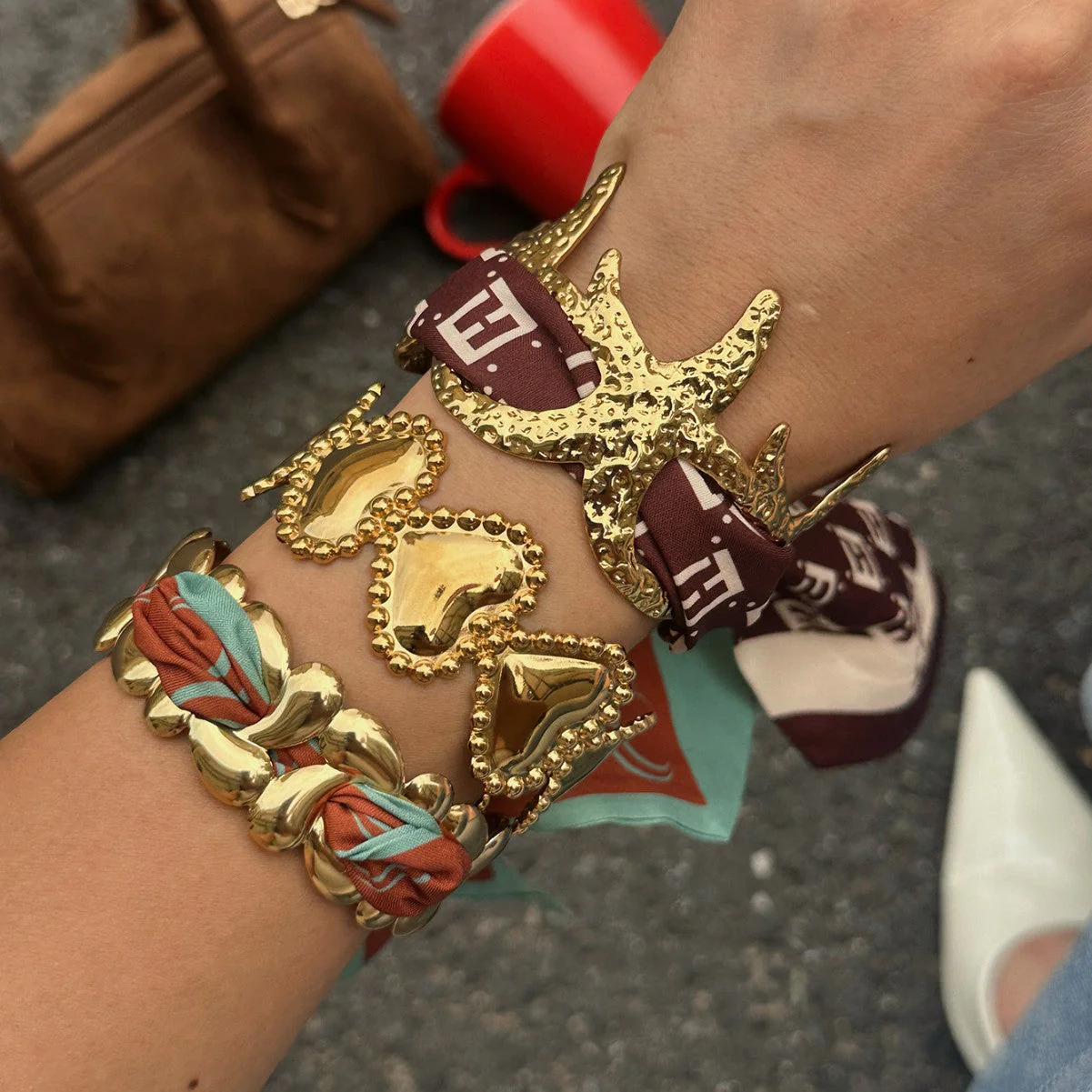 Stainless Steel Starfish Heart Open Bracelet - Image 2