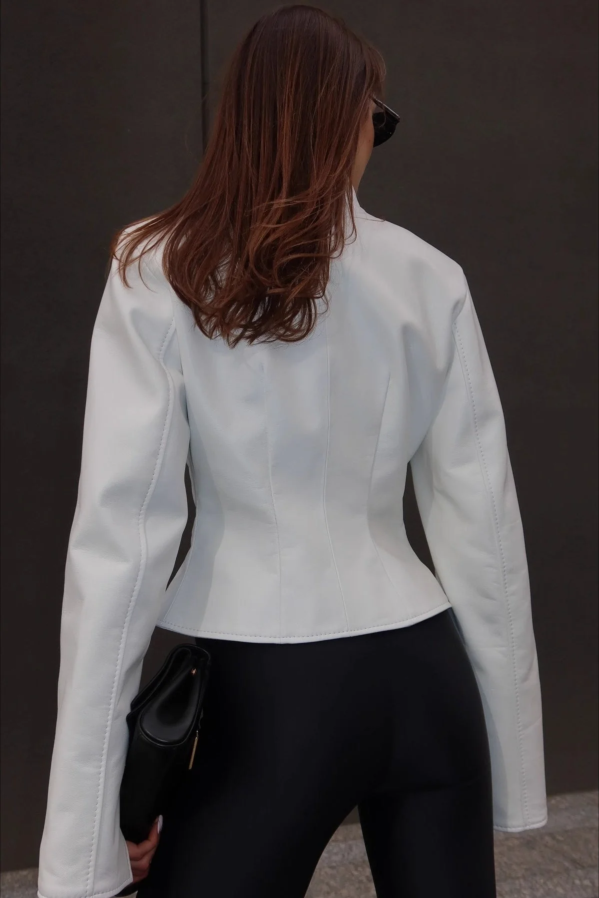 Stand Collar Fitted Leather Jacket - Image 3
