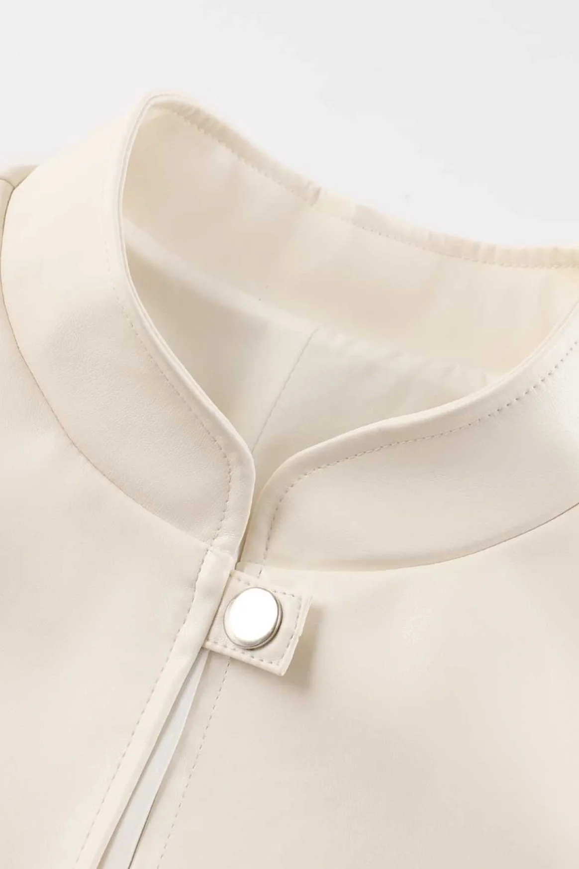 Stand Collar Fitted Leather Jacket - Image 6