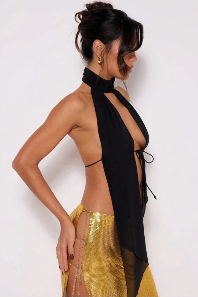 Stand Collar Halter Backless Leopard Halter Top - Image 7