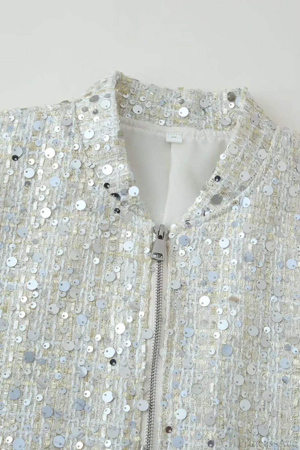 Stand Collar Sequin Long Sleeve Jacket - Image 3