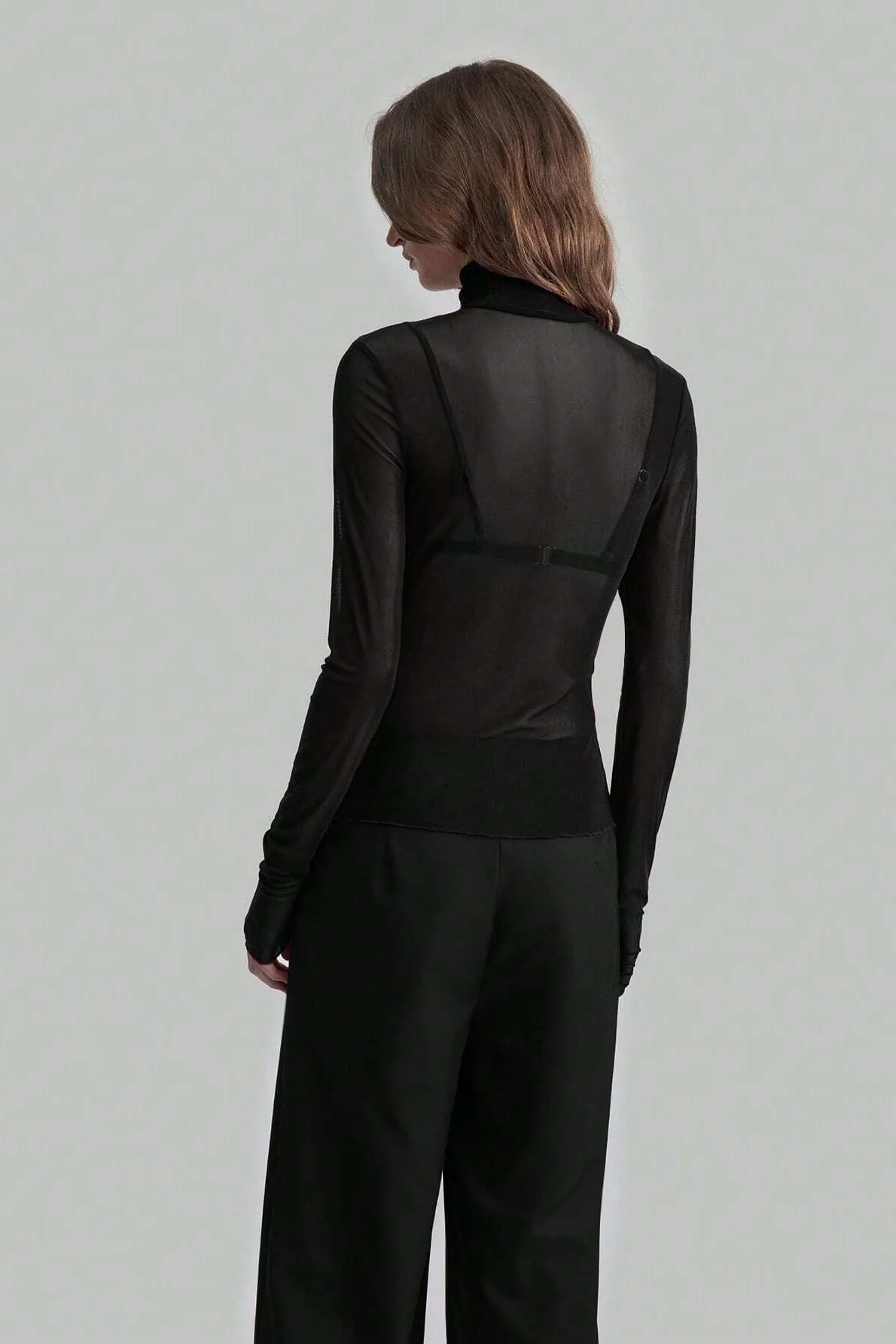 Stand Collar Solid Mesh Slim Fit Long Sleeve Tee - Image 7