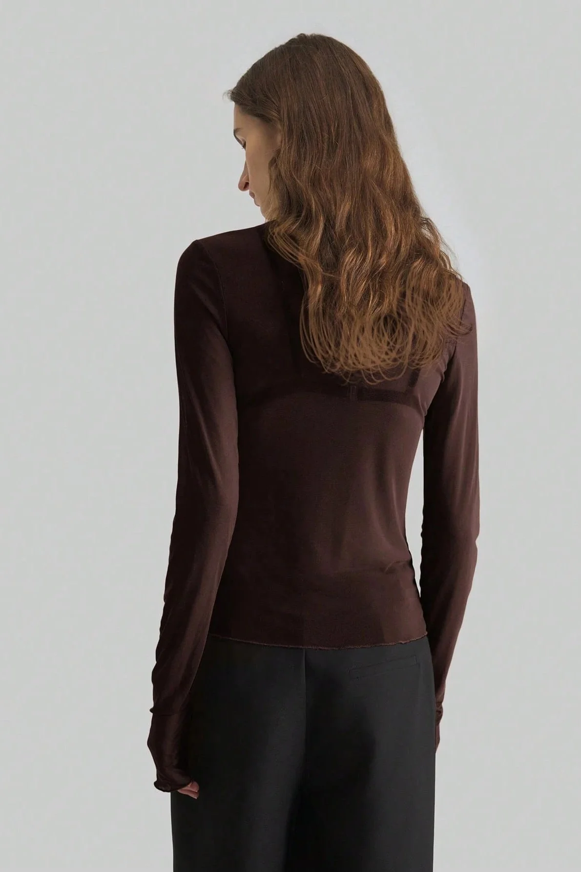 Stand Collar Solid Mesh Slim Fit Long Sleeve Tee - Image 9