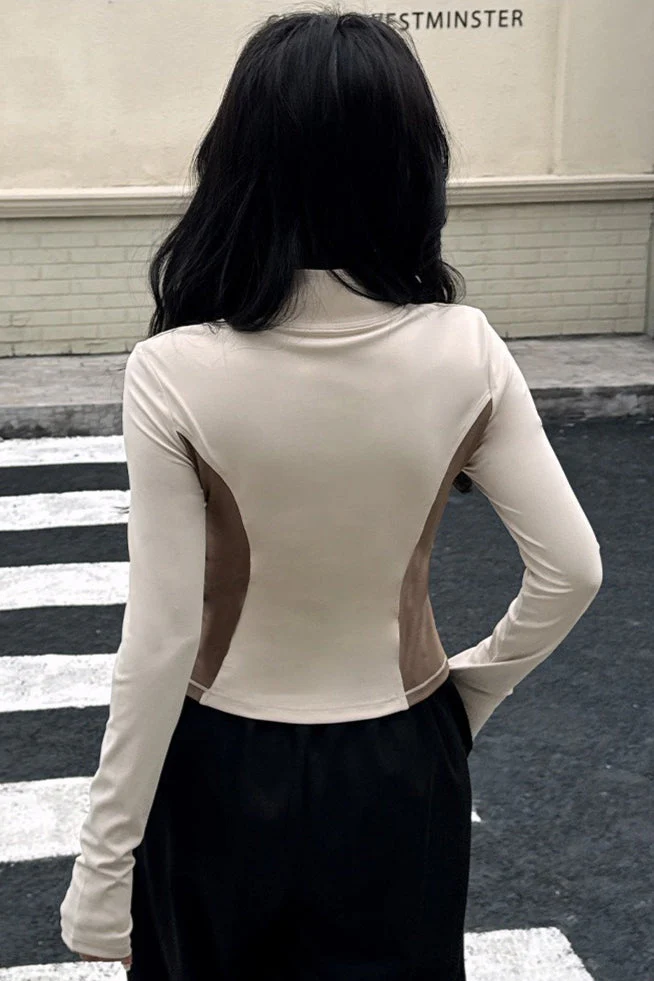 Stand Collar Zip Cardigan Slim Color Block Pilates Running Jacket - Image 4