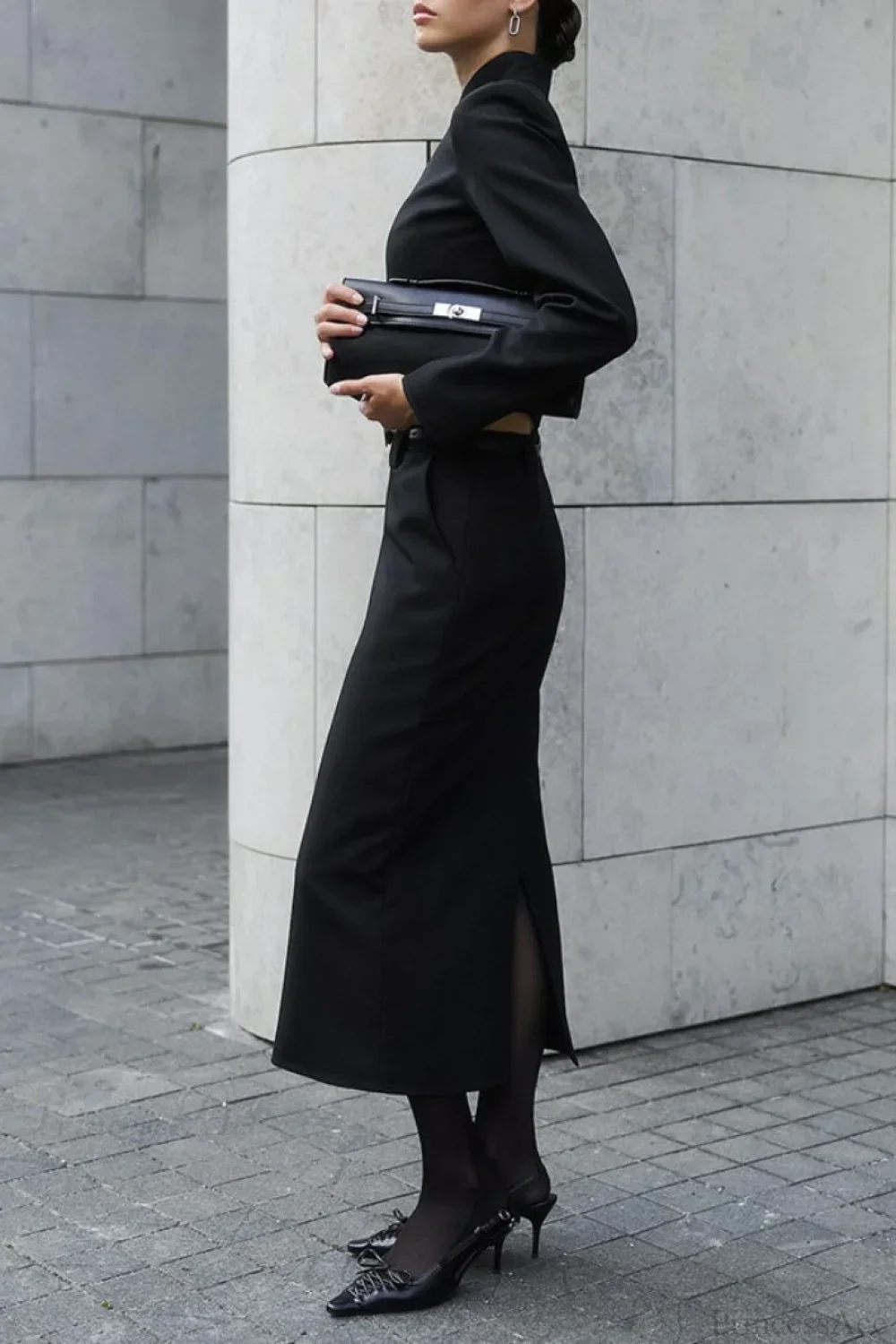 Stand Collar Zipper Slim Fit Long Sleeve Split Two Piece Set - Image 4
