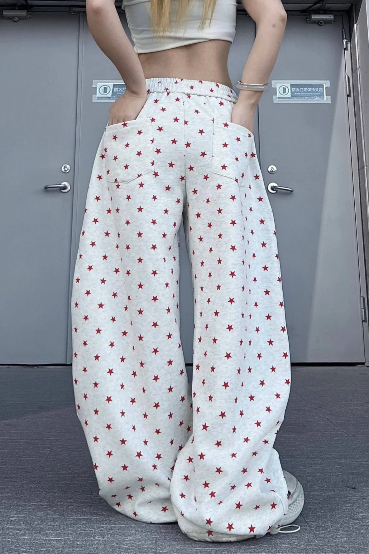 Star Letter Embroidered Cotton Baggy Sweat Pants - Image 4