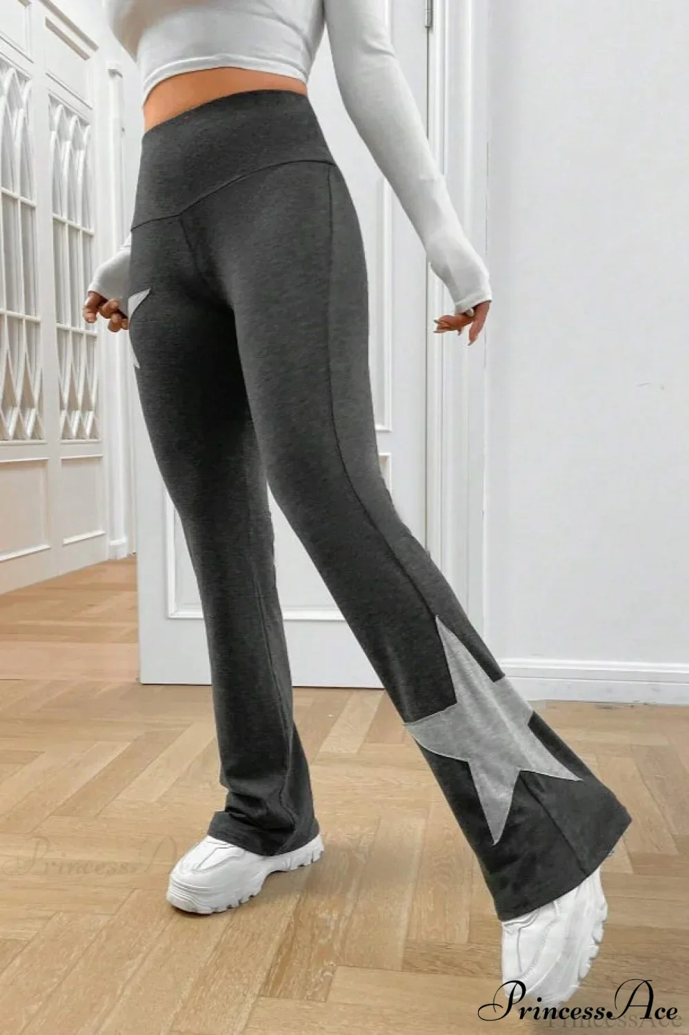 Star Print High Waist Slim Flare Pants - Image 2