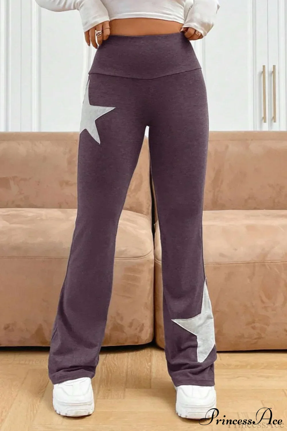 Star Print High Waist Slim Flare Pants - Image 4