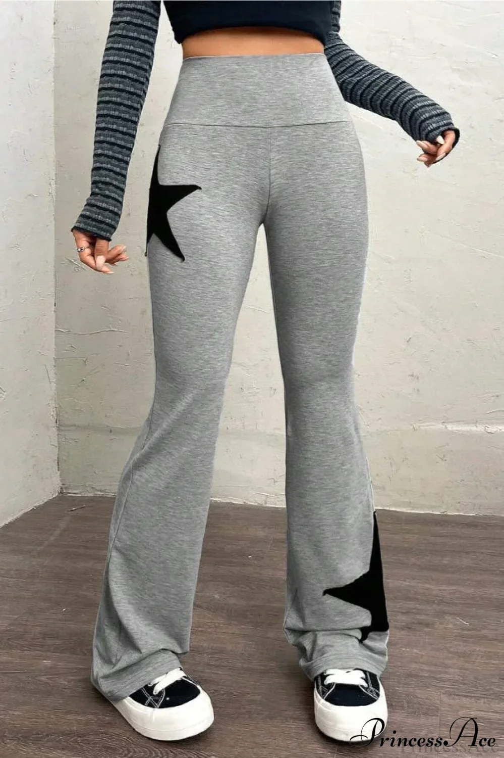 Star Print High Waist Slim Flare Pants - Image 7