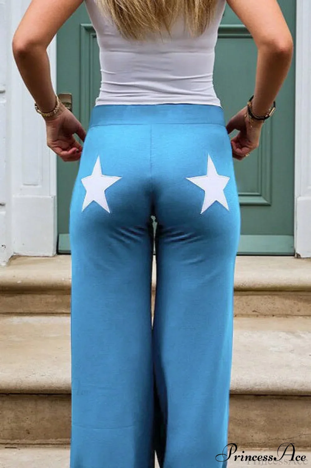Star Print Stretchy High Waist Straight Leg Pants - Image 13