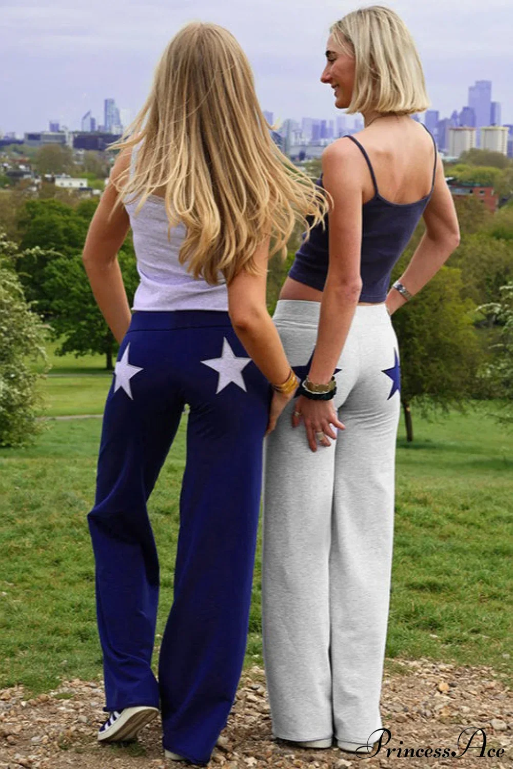 Star Print Stretchy High Waist Straight Leg Pants - Image 2