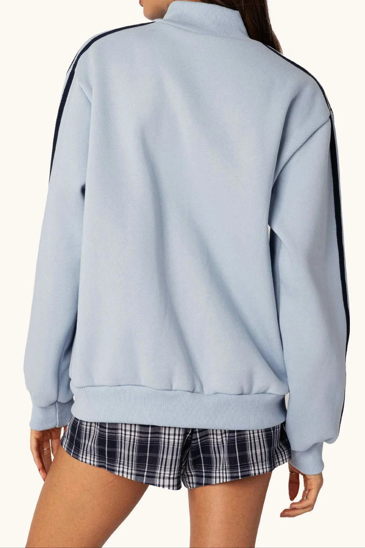 Stitched Letter Loose Mock Neck Zip Sweatshirt - Image 3