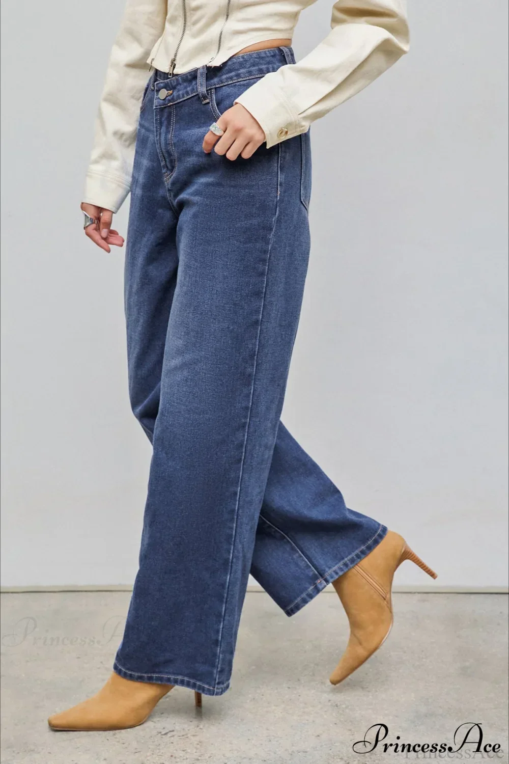 Straight Relaxed Asymmetrical Button Jeans - Image 3