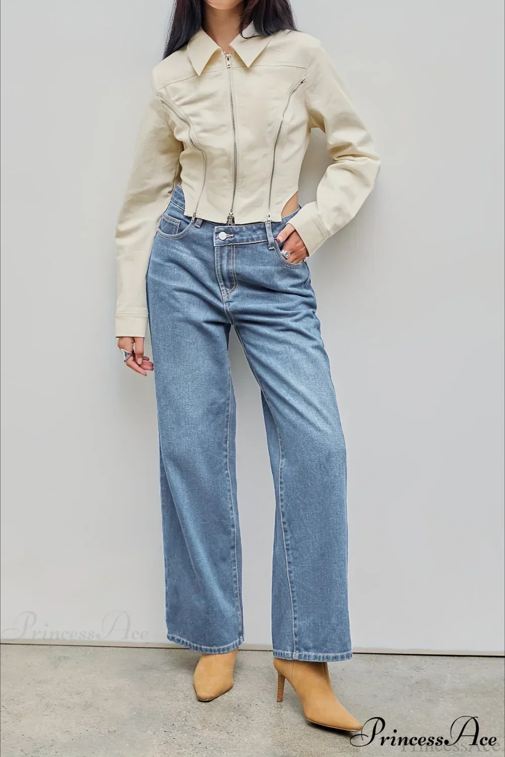 Straight Relaxed Asymmetrical Button Jeans - Image 4